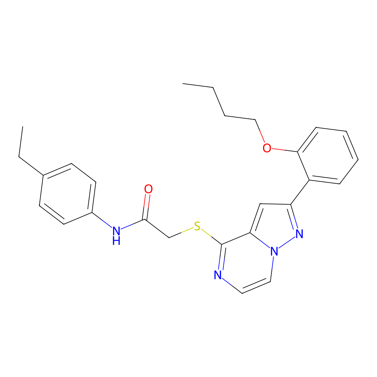 2-{[2-(2-butoxyphenyl)pyrazolo[1,5-a]pyrazin-4-yl]sulfanyl}-N-(4-ethylphenyl)acetamide molecular structure, CAS 1040653-95-9
