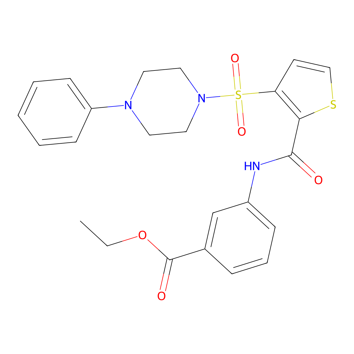 Ethyl 3-{3-[(4-phenylpiperazin-1-yl)sulfonyl]thiophene-2-amido}benzoate molecular structure, CAS 1040653-99-3