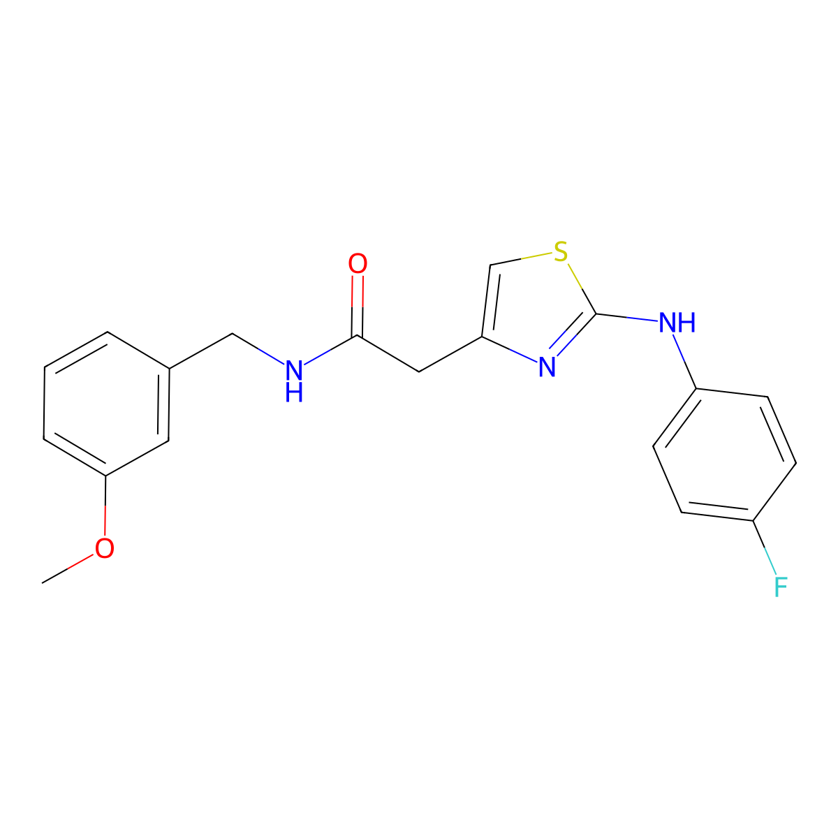 2-{2-[(4-fluorophenyl)amino]-1,3-thiazol-4-yl}-N-[(3-methoxyphenyl)methyl]acetamide molecular structure, CAS 1040654-02-1