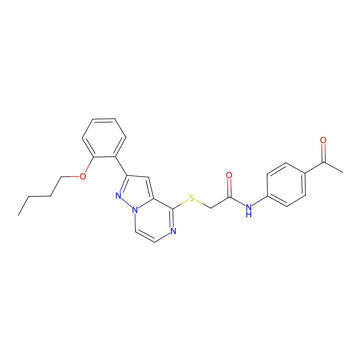 N-(4-acetylphenyl)-2-{[2-(2-butoxyphenyl)pyrazolo[1,5-a]pyrazin-4-yl]sulfanyl}acetamide molecular structure, CAS 1040654-03-2