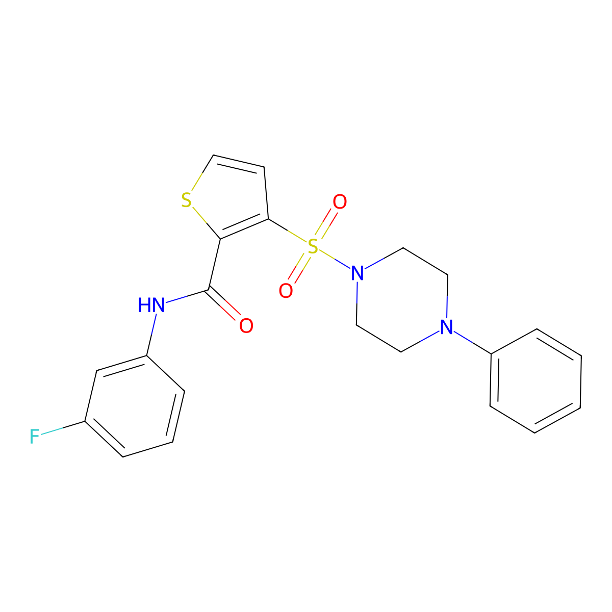 N-(3-fluorophenyl)-3-[(4-phenylpiperazin-1-yl)sulfonyl]thiophene-2-carboxamide molecular structure, CAS 1040654-07-6