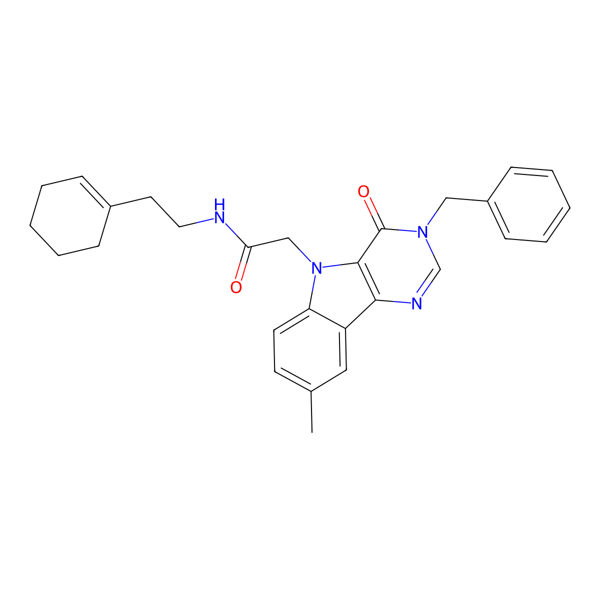 2-(3-benzyl-8-methyl-4-oxo-3H-pyrimido[5,4-b]indol-5(4H)-yl)-N-(2-(cyclohex-1-en-1-yl)ethyl)acetamide molecular structure, CAS 1040654-16-7