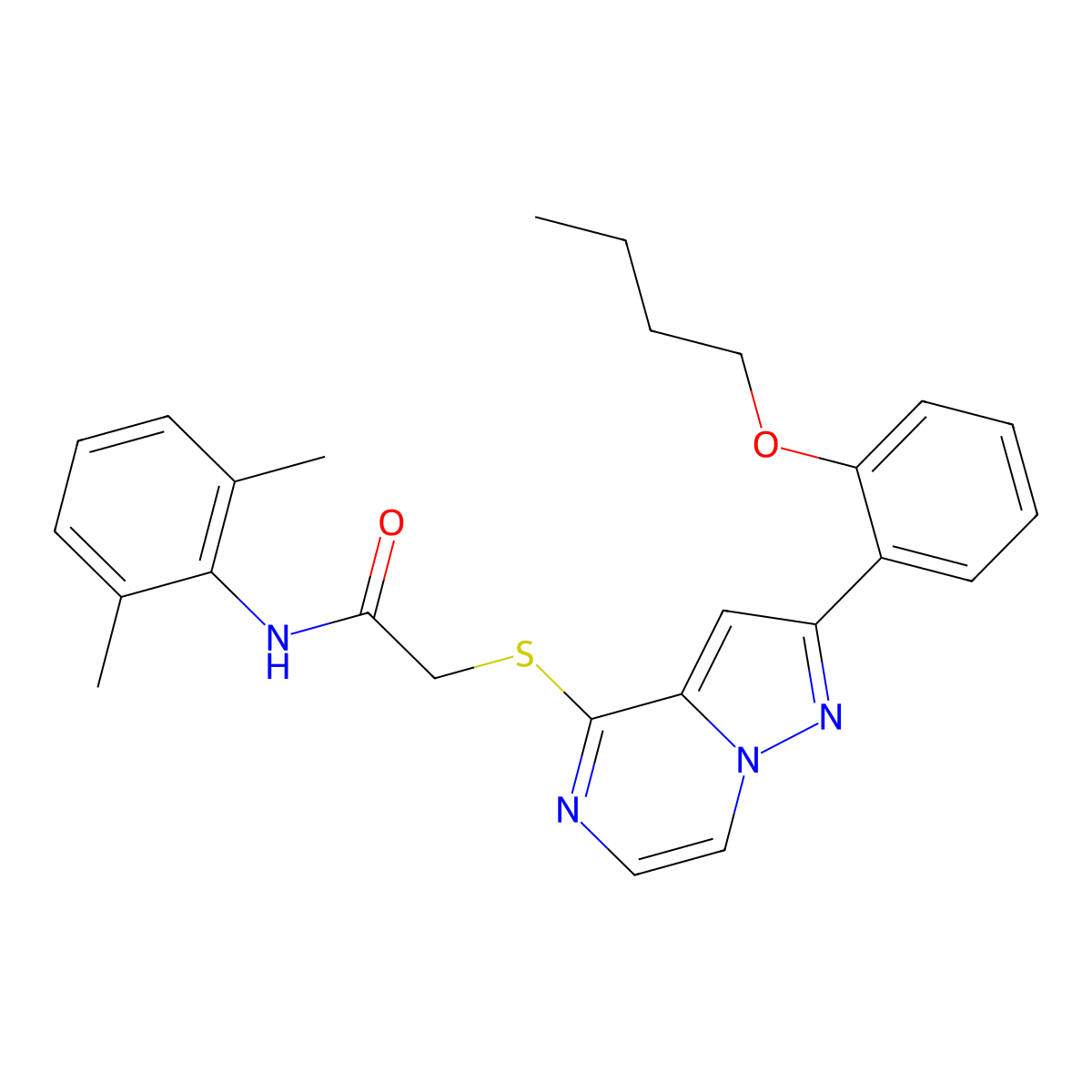 2-{[2-(2-butoxyphenyl)pyrazolo[1,5-a]pyrazin-4-yl]sulfanyl}-N-(2,6-dimethylphenyl)acetamide molecular structure, CAS 1040654-19-0