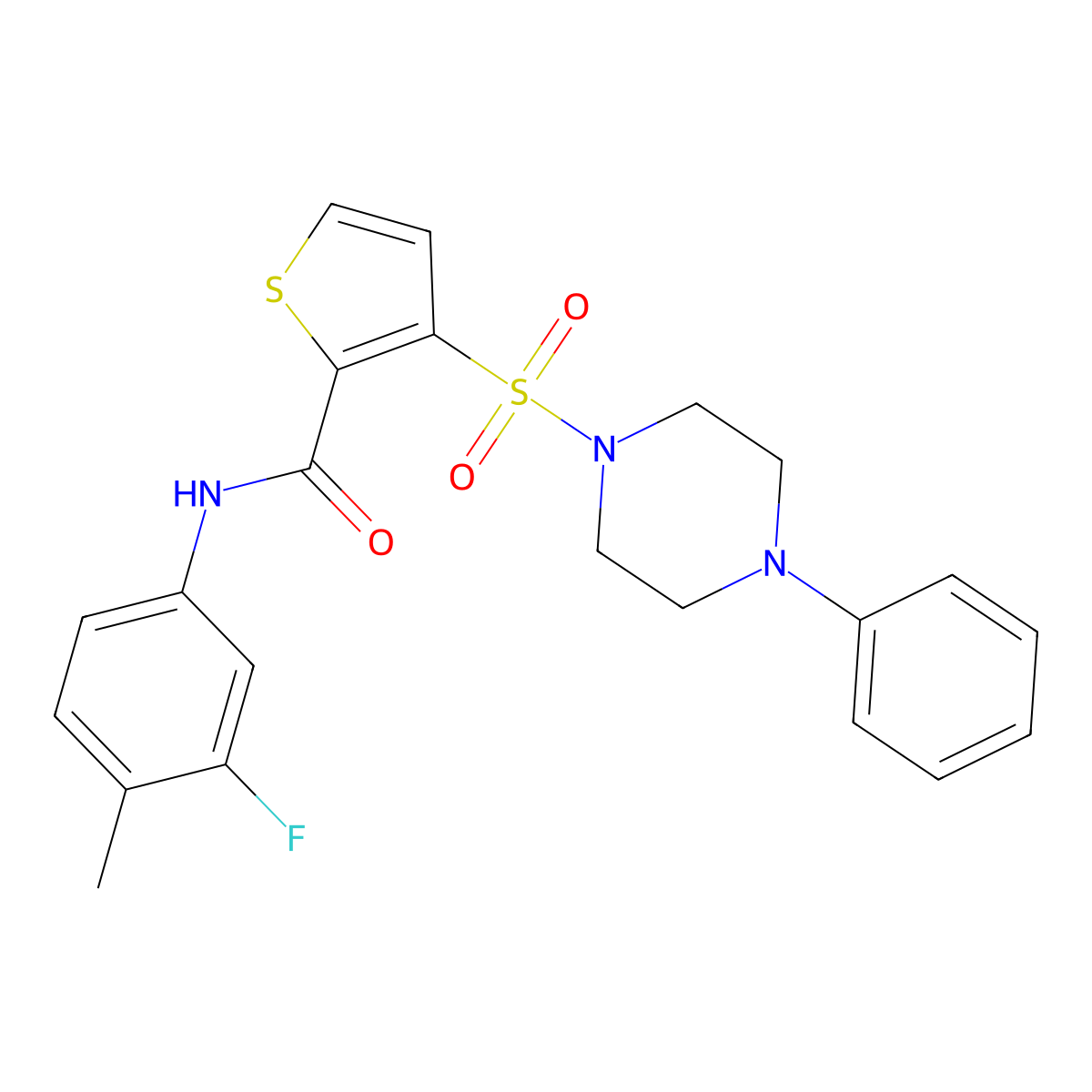 N-(3-fluoro-4-methylphenyl)-3-[(4-phenylpiperazin-1-yl)sulfonyl]thiophene-2-carboxamide molecular structure, CAS 1040654-23-6