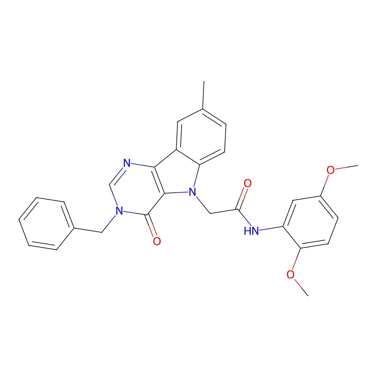 2-(3-benzyl-8-methyl-4-oxo-3H-pyrimido[5,4-b]indol-5(4H)-yl)-N-(2,5-dimethoxyphenyl)acetamide molecular structure, CAS 1040654-24-7