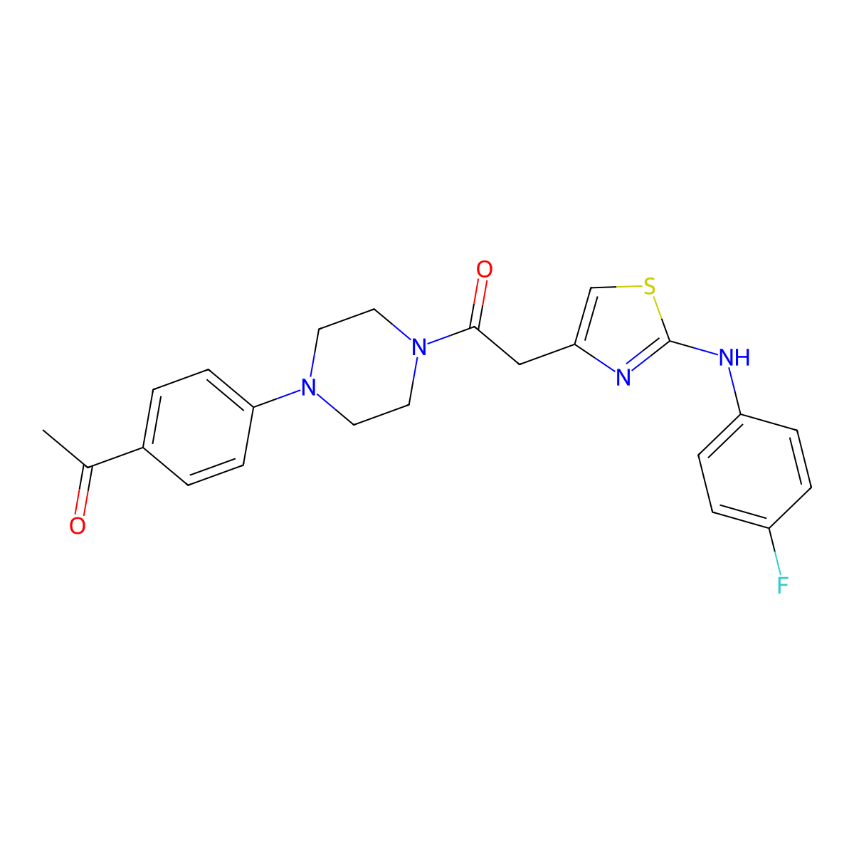 1-[4-(4-Acetylphenyl)piperazin-1-yl]-2-{2-[(4-fluorophenyl)amino]-1,3-thiazol-4-yl}ethan-1-one molecular structure, CAS 1040654-26-9