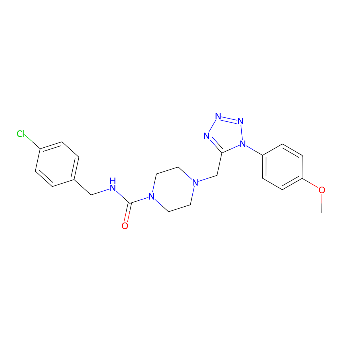 N-(4-chlorobenzyl)-4-((1-(4-methoxyphenyl)-1H-tetrazol-5-yl)methyl)piperazine-1-carboxamide molecular structure, CAS 1040654-29-2