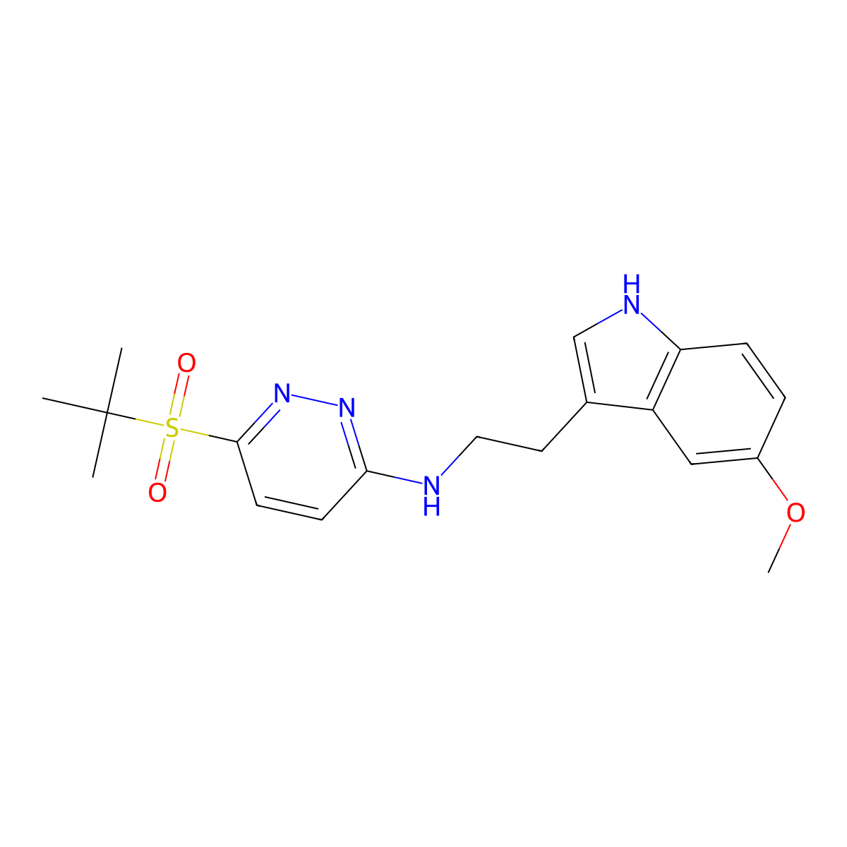 N-[2-(5-methoxy-1H-indol-3-yl)ethyl]-6-(2-methylpropane-2-sulfonyl)pyridazin-3-amine molecular structure, CAS 1040654-33-8