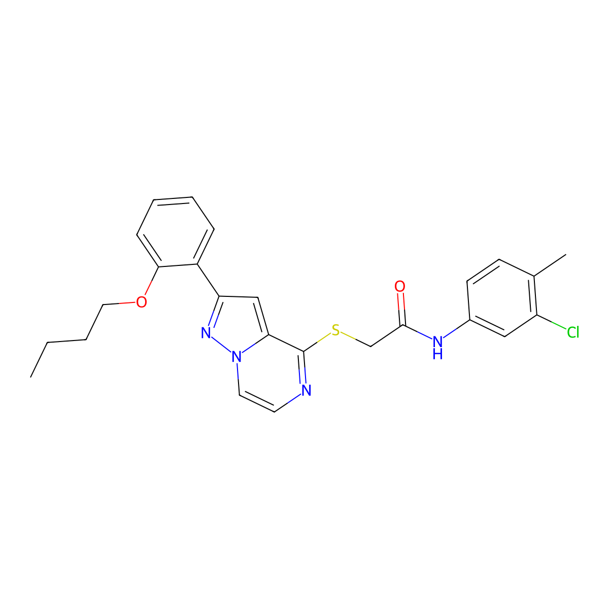 2-{[2-(2-butoxyphenyl)pyrazolo[1,5-a]pyrazin-4-yl]sulfanyl}-N-(3-chloro-4-methylphenyl)acetamide molecular structure, CAS 1040654-35-0