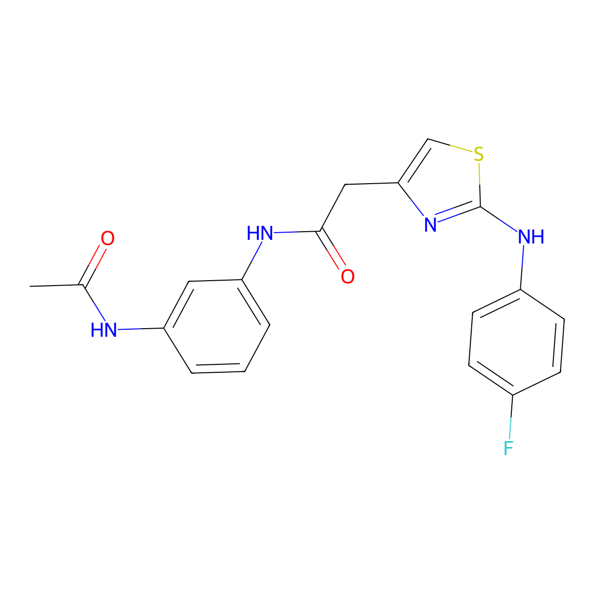 N-(3-acetamidophenyl)-2-{2-[(4-fluorophenyl)amino]-1,3-thiazol-4-yl}acetamide molecular structure, CAS 1040654-42-9