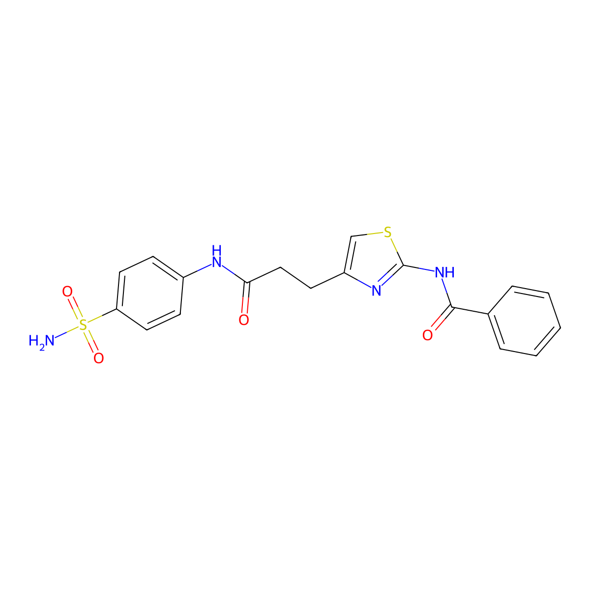 N-(4-(3-oxo-3-((4-sulfamoylphenyl)amino)propyl)thiazol-2-yl)benzamide molecular structure, CAS 1040654-45-2