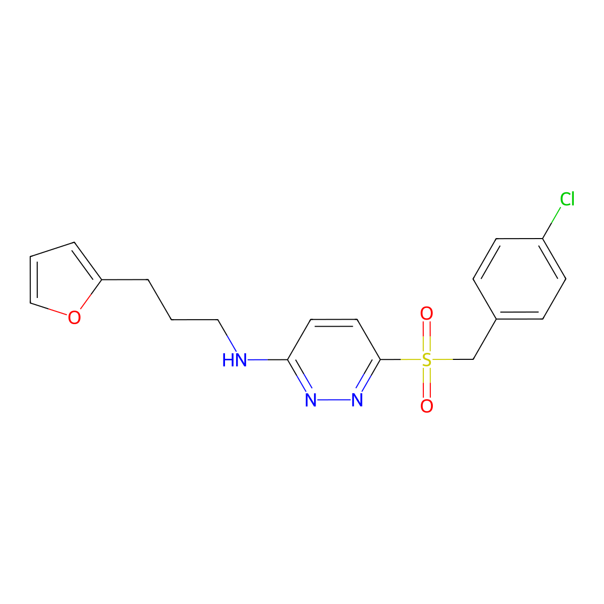 6-((4-chlorobenzyl)sulfonyl)-N-(3-(furan-2-yl)propyl)pyridazin-3-amine molecular structure, CAS 1040654-52-1