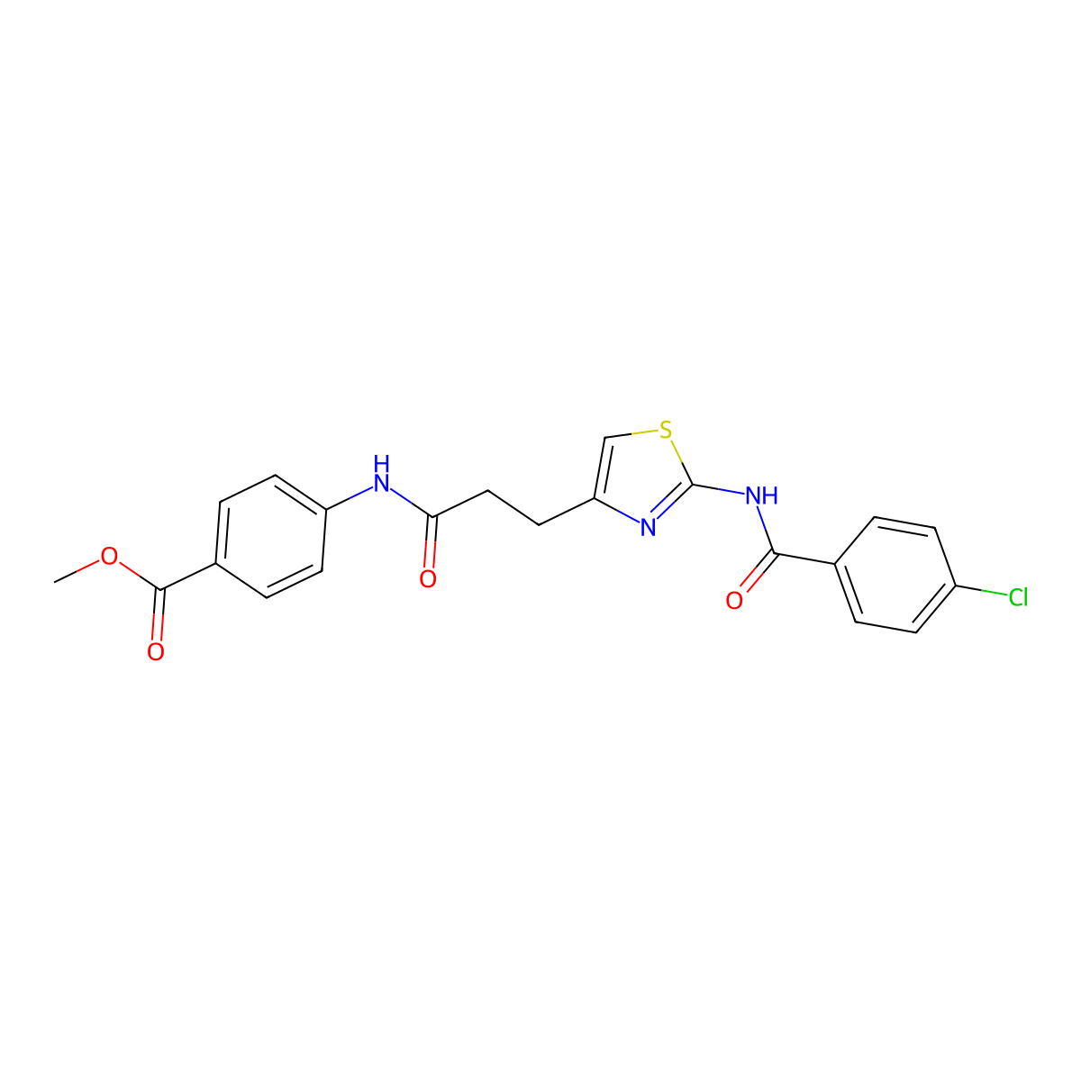 Methyl 4-(3-(2-(4-chlorobenzamido)thiazol-4-yl)propanamido)benzoate molecular structure, CAS 1040654-53-2