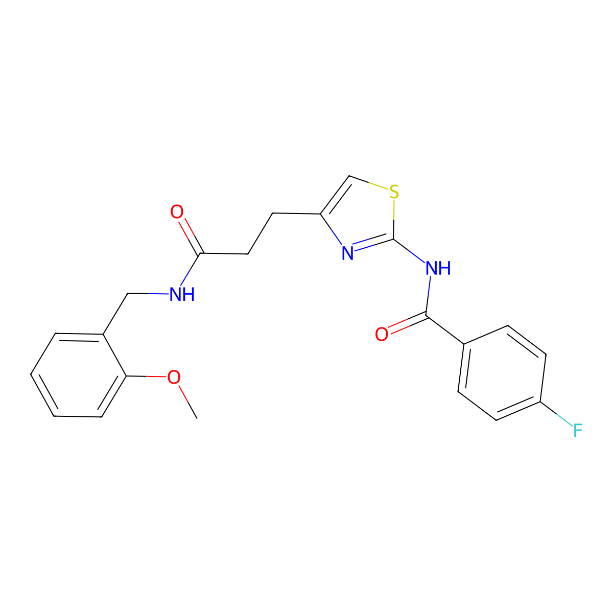 4-fluoro-N-(4-(3-((2-methoxybenzyl)amino)-3-oxopropyl)thiazol-2-yl)benzamide molecular structure, CAS 1040654-61-2