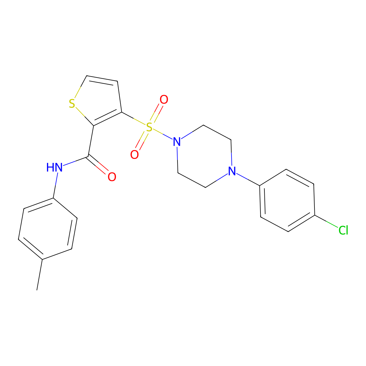 3-{[4-(4-chlorophenyl)piperazin-1-yl]sulfonyl}-N-(4-methylphenyl)thiophene-2-carboxamide molecular structure, CAS 1040654-63-4