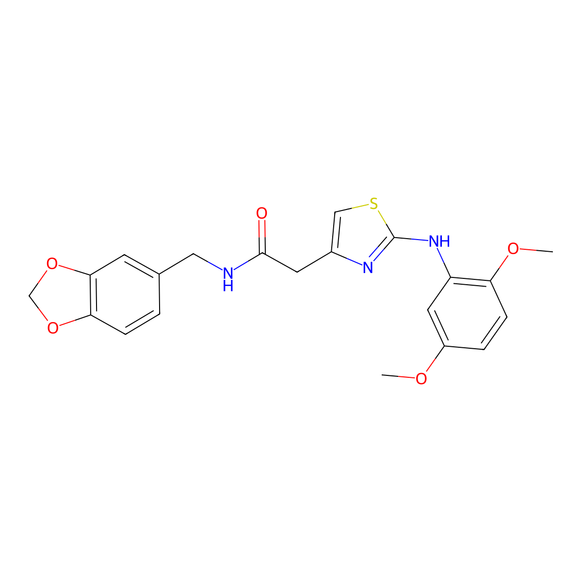 N-[(2H-1,3-benzodioxol-5-yl)methyl]-2-{2-[(2,5-dimethoxyphenyl)amino]-1,3-thiazol-4-yl}acetamide molecular structure, CAS 1040654-66-7