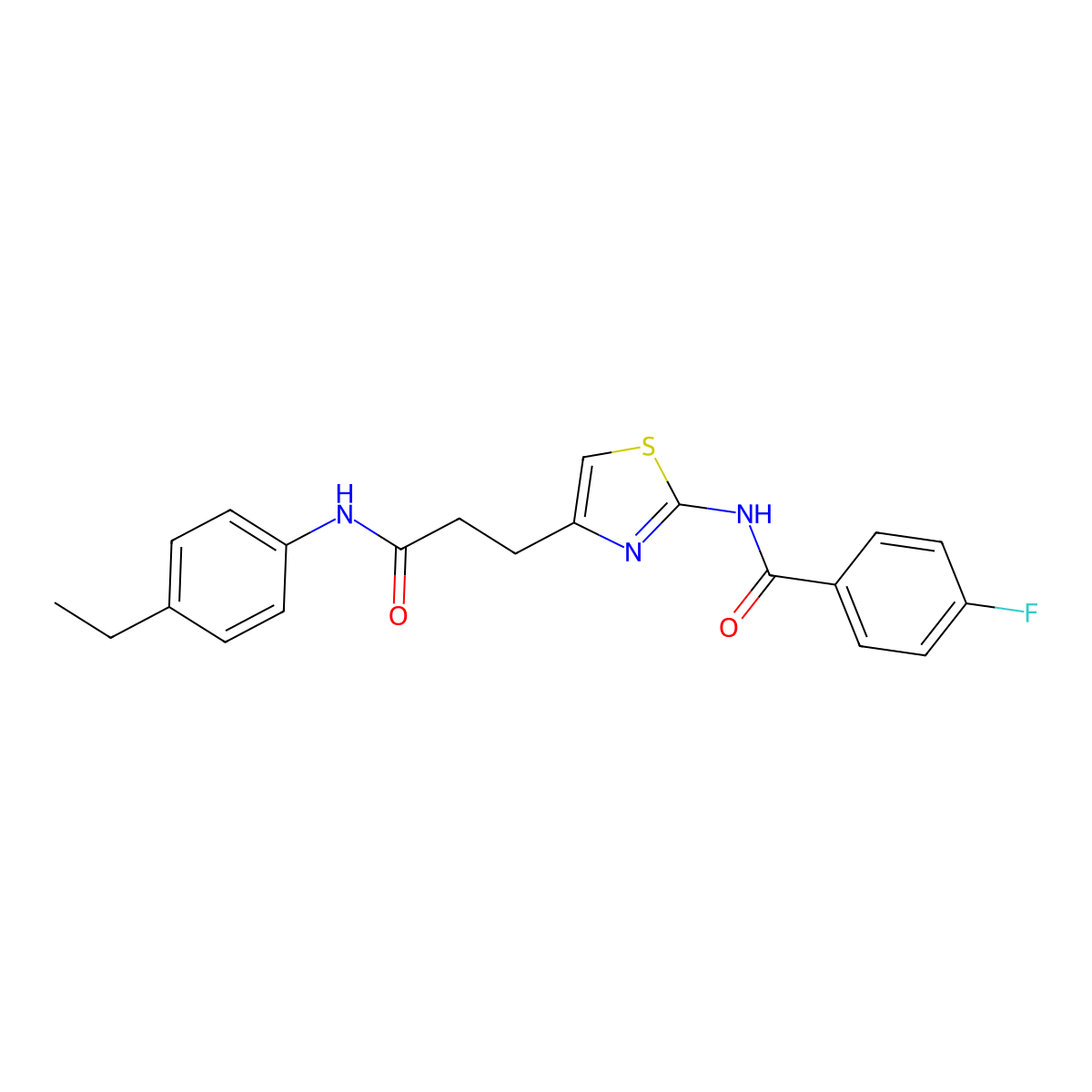 N-(4-(3-((4-ethylphenyl)amino)-3-oxopropyl)thiazol-2-yl)-4-fluorobenzamide molecular structure, CAS 1040654-69-0