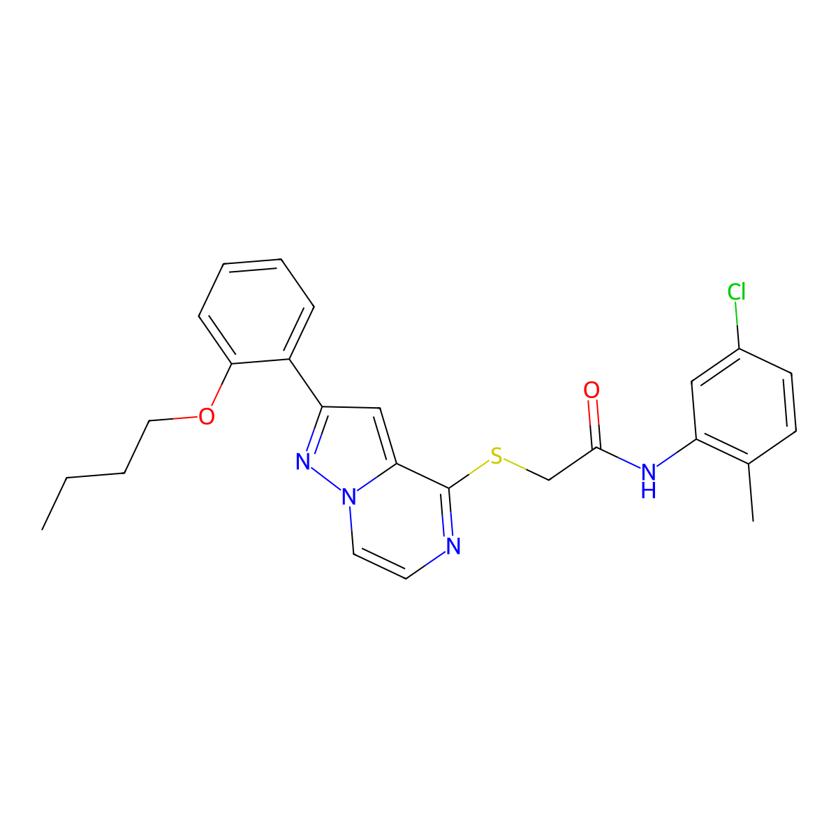 2-{[2-(2-butoxyphenyl)pyrazolo[1,5-a]pyrazin-4-yl]sulfanyl}-N-(5-chloro-2-methylphenyl)acetamide molecular structure, CAS 1040654-75-8