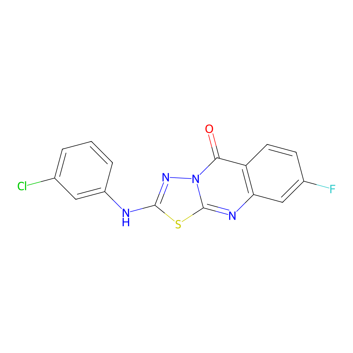 2-[(3-chlorophenyl)amino]-8-fluoro-5H-[1,3,4]thiadiazolo[2,3-b]quinazolin-5-one molecular structure, CAS 1040654-78-1