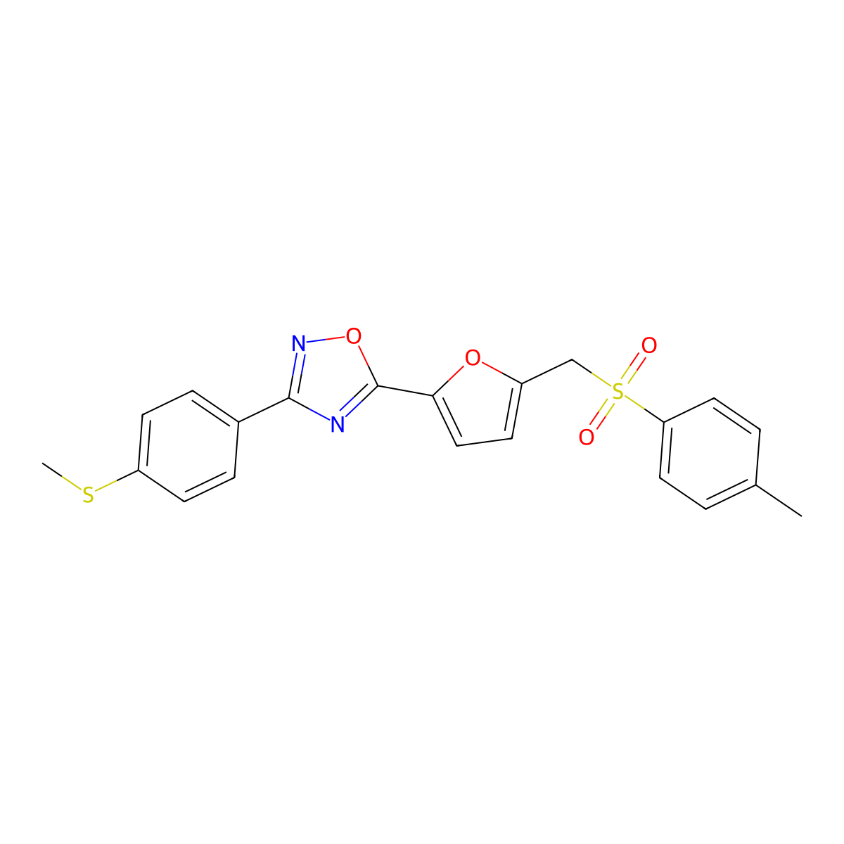 5-{5-[(4-Methylbenzenesulfonyl)methyl]furan-2-yl}-3-[4-(methylsulfanyl)phenyl]-1,2,4-oxadiazole molecular structure, CAS 1040654-79-2