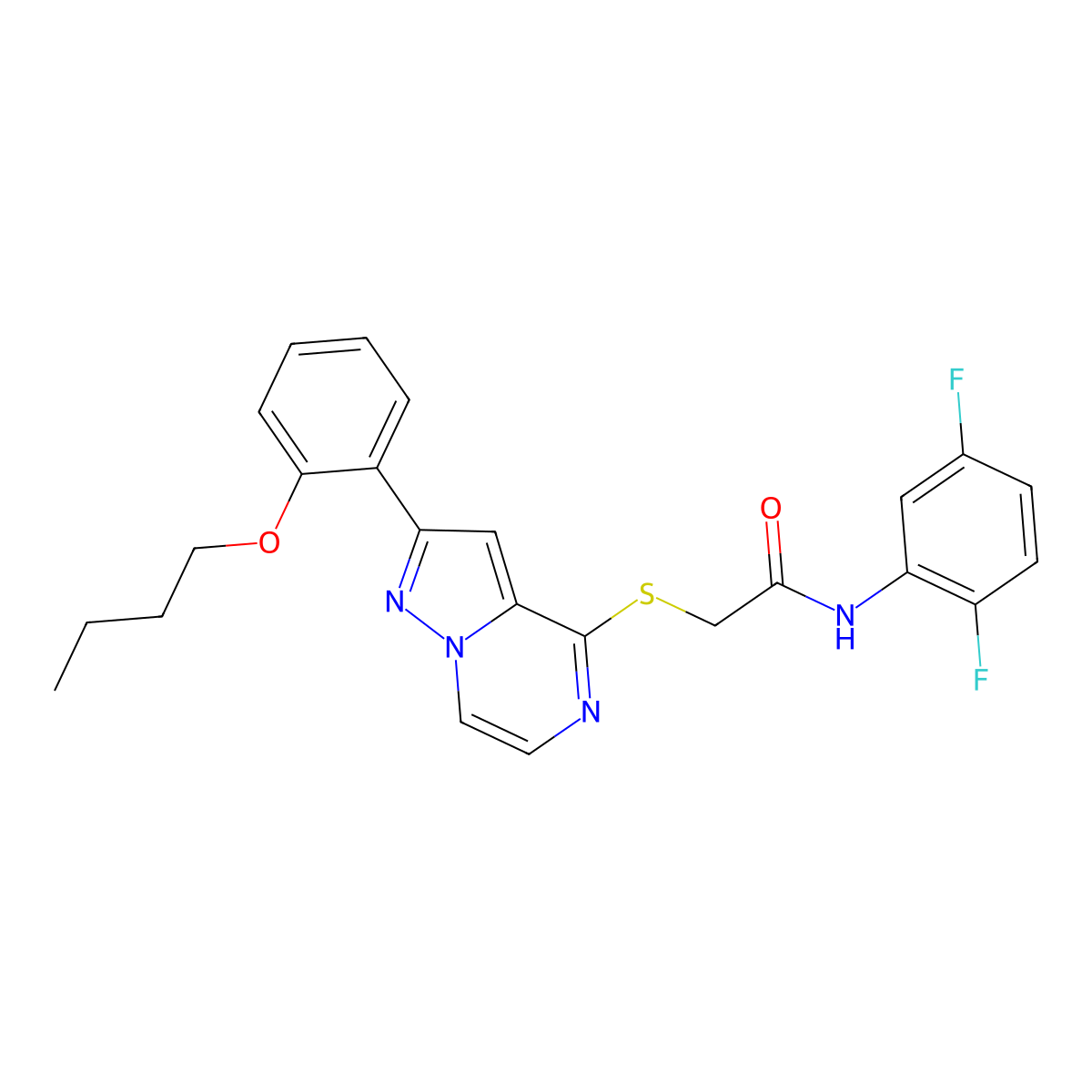 2-{[2-(2-butoxyphenyl)pyrazolo[1,5-a]pyrazin-4-yl]sulfanyl}-N-(2,5-difluorophenyl)acetamide molecular structure, CAS 1040654-83-8