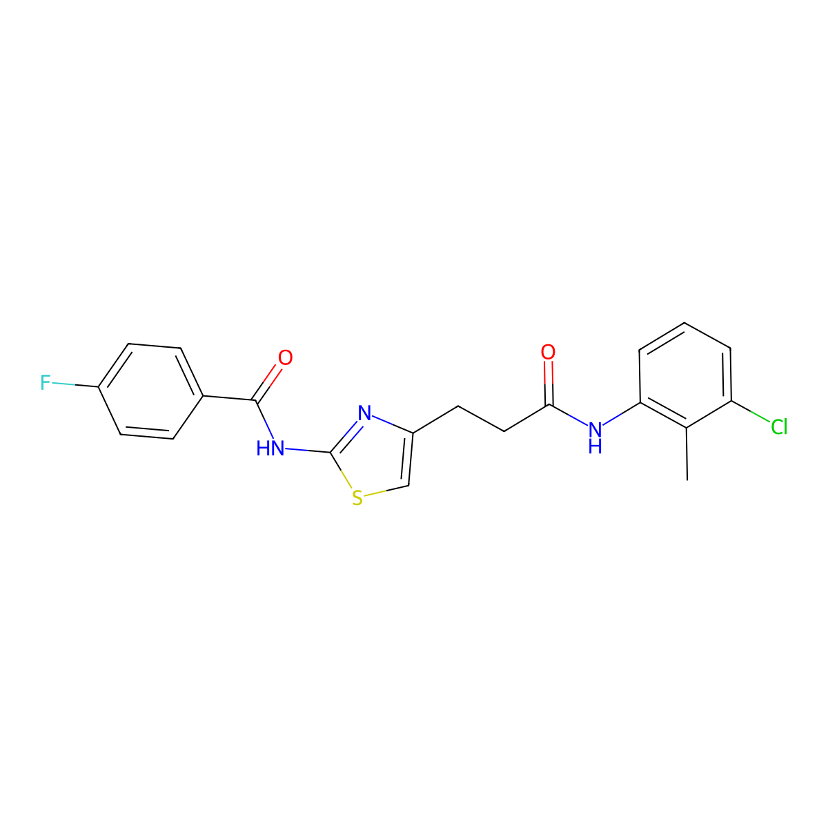 N-(4-(3-((3-chloro-2-methylphenyl)amino)-3-oxopropyl)thiazol-2-yl)-4-fluorobenzamide molecular structure, CAS 1040654-85-0