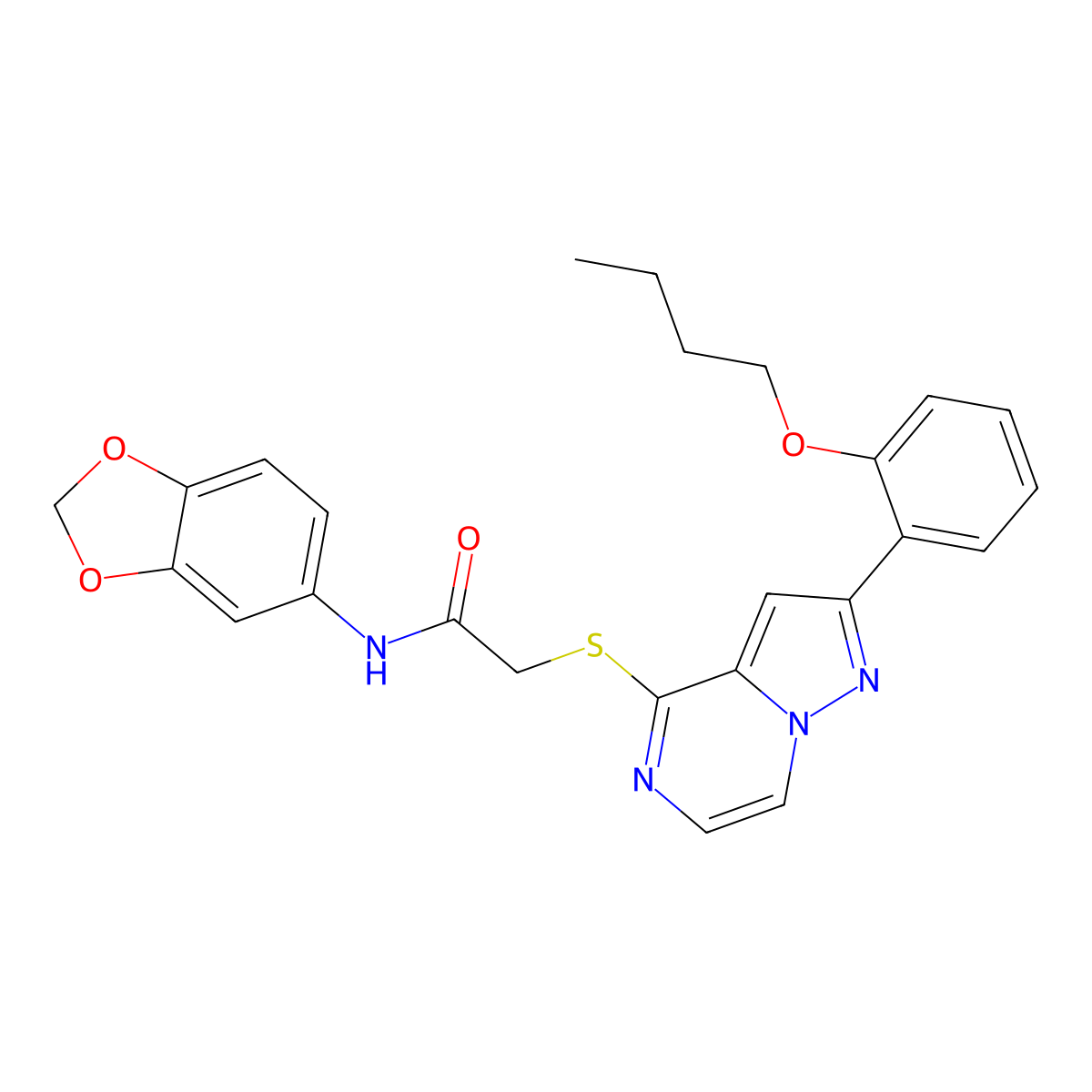 N-(2H-1,3-Benzodioxol-5-YL)-2-{[2-(2-butoxyphenyl)pyrazolo[1,5-A]pyrazin-4-YL]sulfanyl}acetamide molecular structure, CAS 1040654-91-8