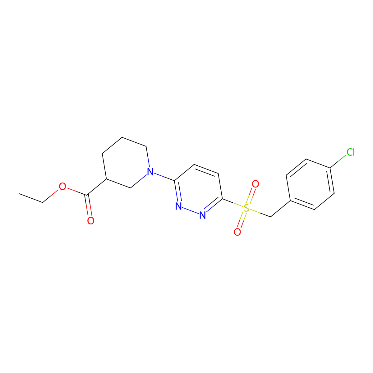 Ethyl 1-(6-((4-chlorobenzyl)sulfonyl)pyridazin-3-yl)piperidine-3-carboxylate molecular structure, CAS 1040654-92-9