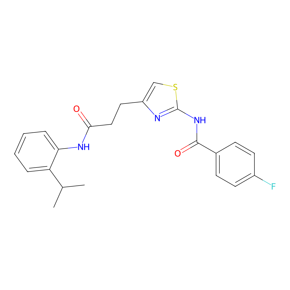 4-fluoro-N-(4-(3-((2-isopropylphenyl)amino)-3-oxopropyl)thiazol-2-yl)benzamide molecular structure, CAS 1040654-93-0