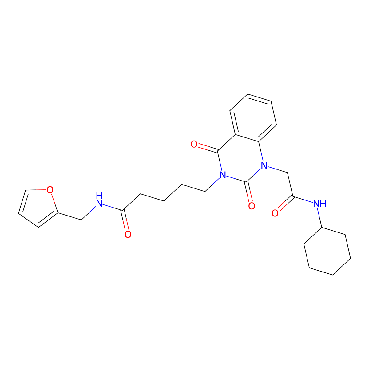 5-{1-[(cyclohexylcarbamoyl)methyl]-2,4-dioxo-1,2,3,4-tetrahydroquinazolin-3-yl}-N-[(furan-2-yl)methyl]pentanamide molecular structure, CAS 1040654-94-1