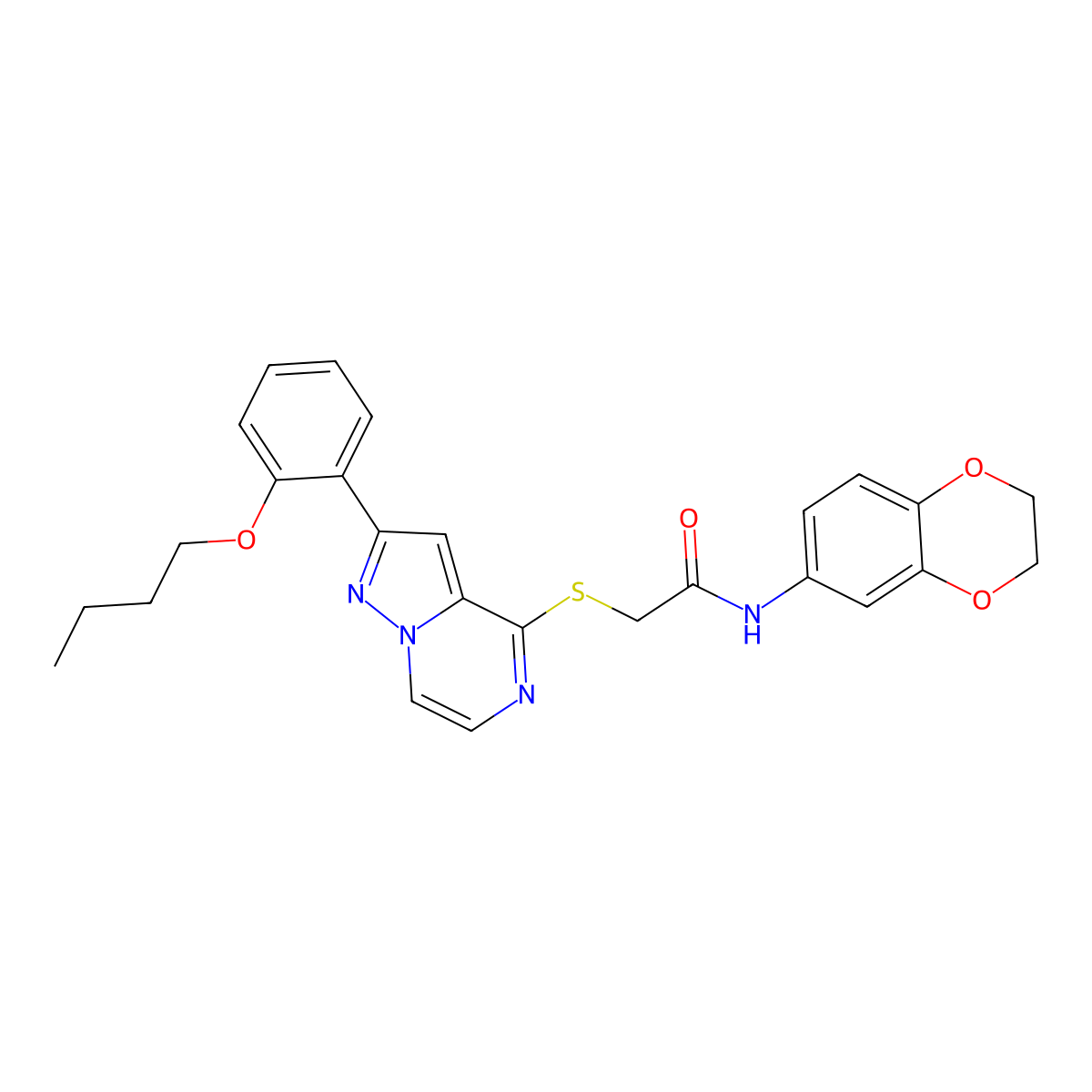 2-{[2-(2-butoxyphenyl)pyrazolo[1,5-a]pyrazin-4-yl]sulfanyl}-N-(2,3-dihydro-1,4-benzodioxin-6-yl)acetamide molecular structure, CAS 1040654-98-5