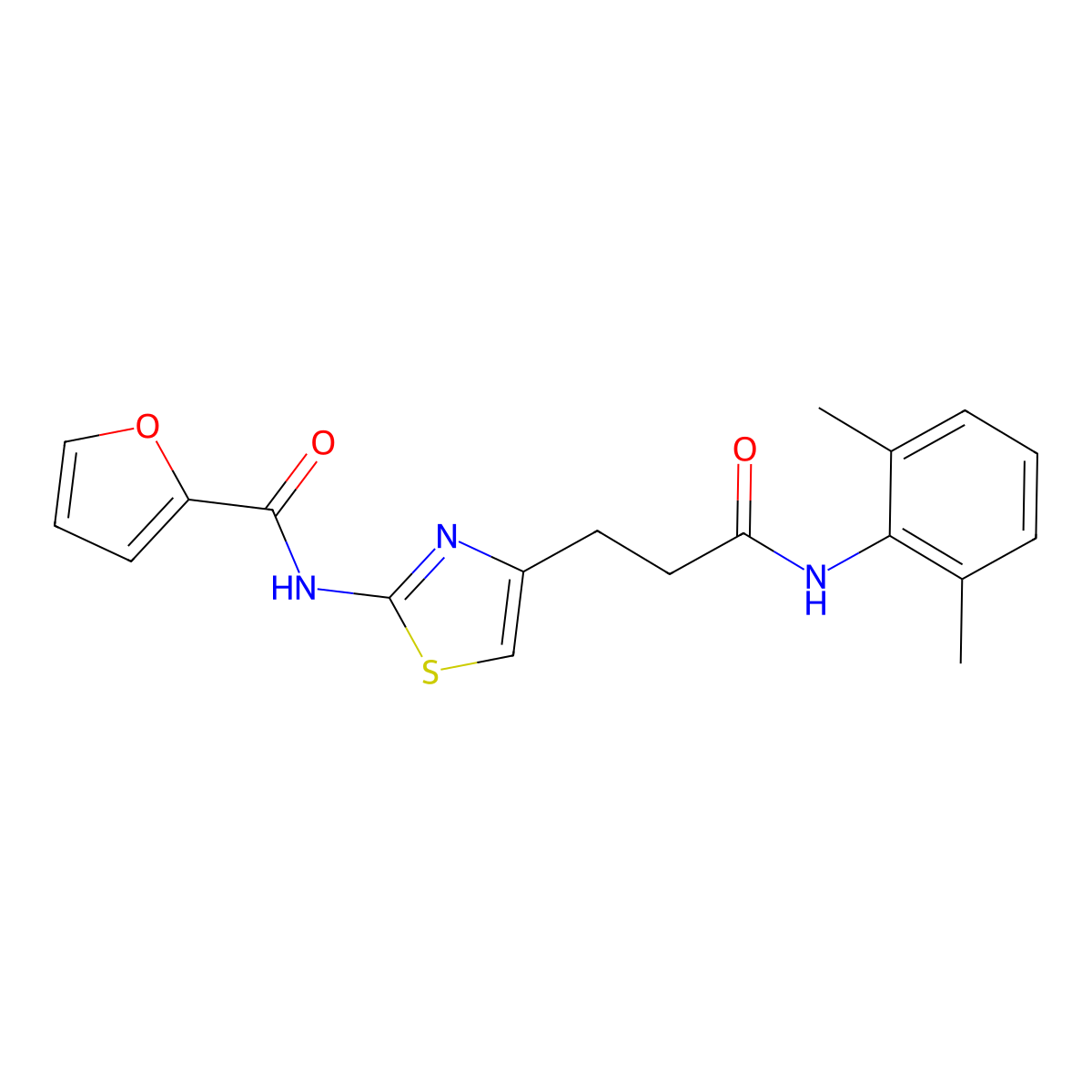 N-(4-(3-((2,6-dimethylphenyl)amino)-3-oxopropyl)thiazol-2-yl)furan-2-carboxamide molecular structure, CAS 1040655-00-2