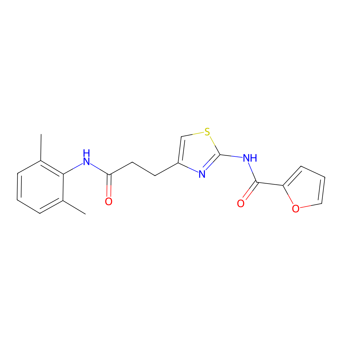 N-(4-(3-((2,6-dimethylphenyl)amino)-3-oxopropyl)thiazol-2-yl)furan-2-carboxamide molecular structure, CAS 1040655-00-2
