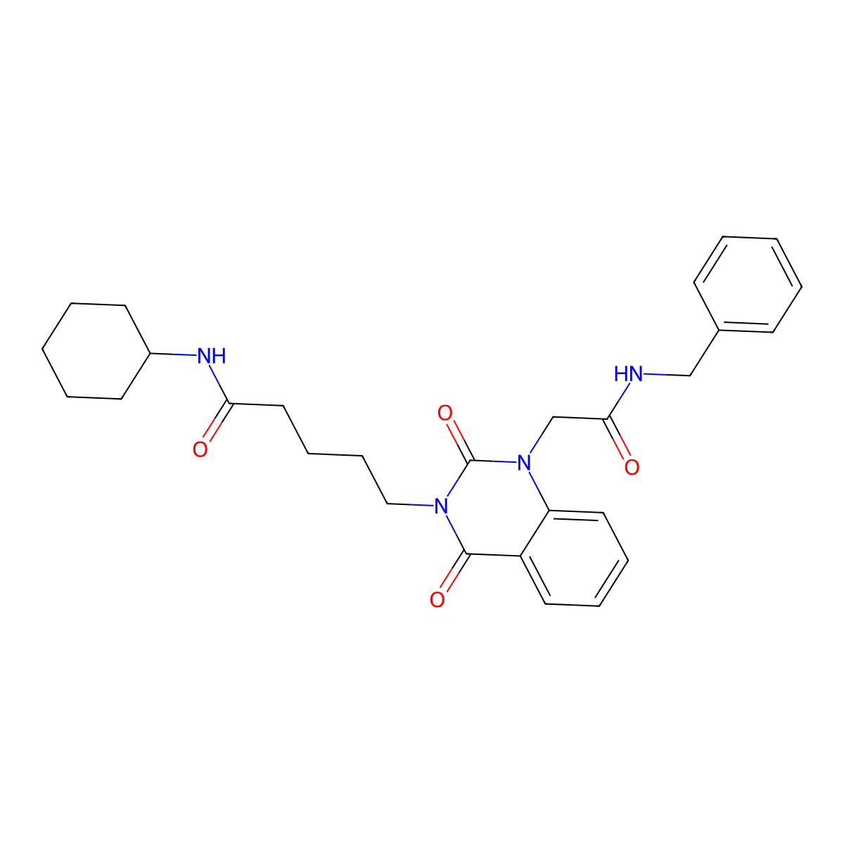 5-{1-[(benzylcarbamoyl)methyl]-2,4-dioxo-1,2,3,4-tetrahydroquinazolin-3-yl}-N-cyclohexylpentanamide molecular structure, CAS 1040655-01-3