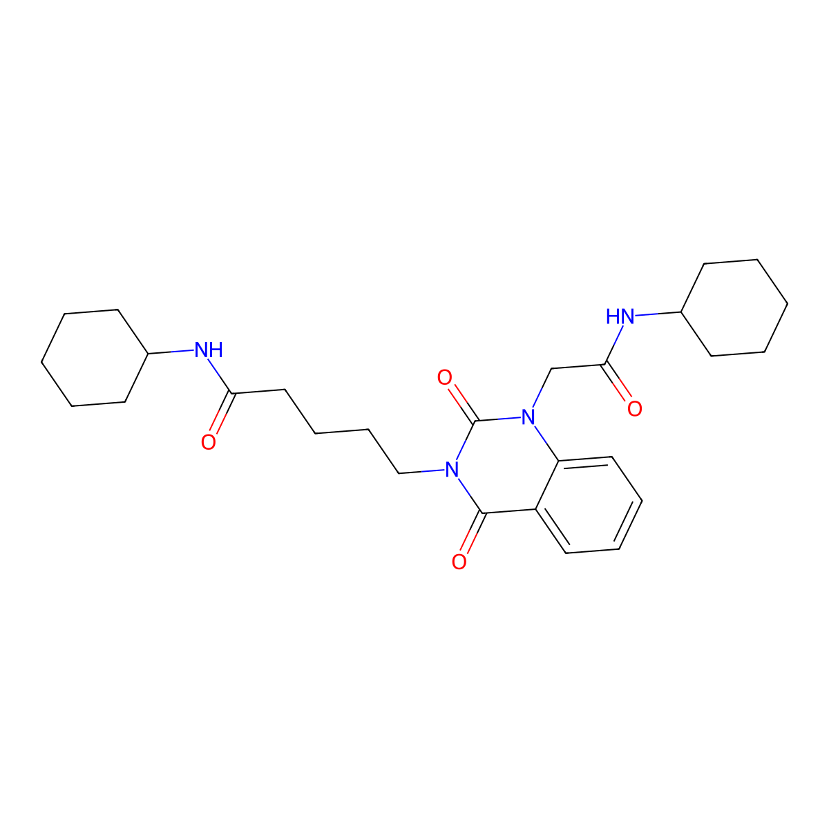 N-cyclohexyl-5-{1-[(cyclohexylcarbamoyl)methyl]-2,4-dioxo-1,2,3,4-tetrahydroquinazolin-3-yl}pentanamide molecular structure, CAS 1040655-08-0