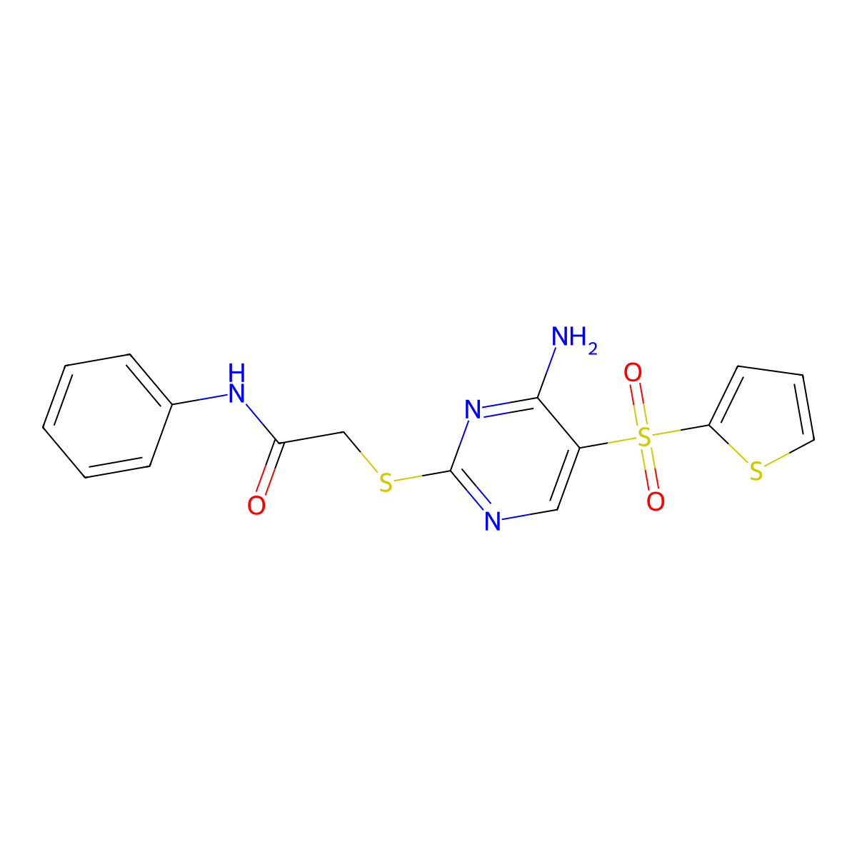 2-{[4-amino-5-(thiophene-2-sulfonyl)pyrimidin-2-yl]sulfanyl}-N-phenylacetamide molecular structure, CAS 1040655-09-1