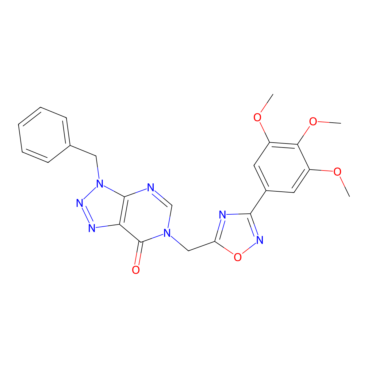 3-benzyl-6-{[3-(3,4,5-trimethoxyphenyl)-1,2,4-oxadiazol-5-yl]methyl}-3,6-dihydro-7H-[1,2,3]triazolo[4,5-d]pyrimidin-7-one molecular structure, CAS 1040655-10-4