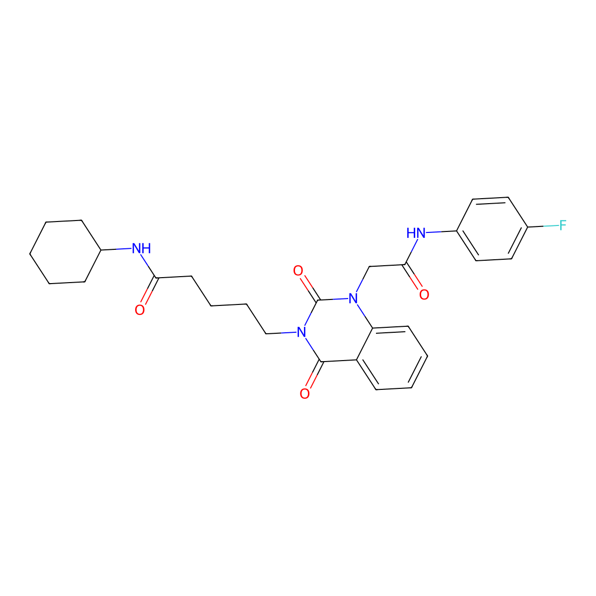 N-cyclohexyl-5-(1-{[(4-fluorophenyl)carbamoyl]methyl}-2,4-dioxo-1,2,3,4-tetrahydroquinazolin-3-yl)pentanamide molecular structure, CAS 1040655-15-9