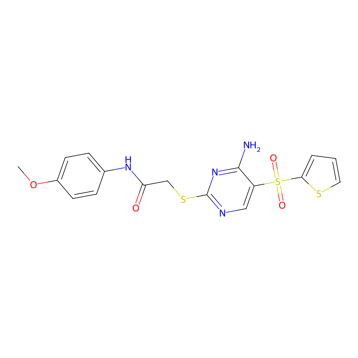 2-{[4-amino-5-(thiophene-2-sulfonyl)pyrimidin-2-yl]sulfanyl}-N-(4-methoxyphenyl)acetamide molecular structure, CAS 1040655-16-0