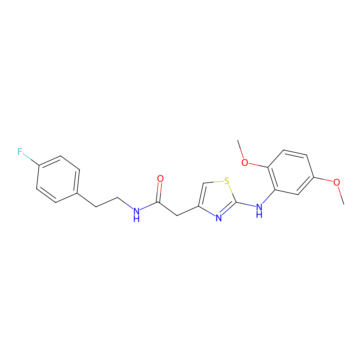 2-{2-[(2,5-dimethoxyphenyl)amino]-1,3-thiazol-4-yl}-N-[2-(4-fluorophenyl)ethyl]acetamide molecular structure, CAS 1040655-18-2