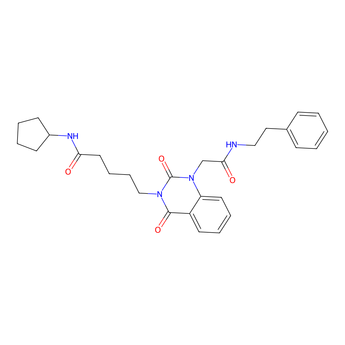N-cyclopentyl-5-(2,4-dioxo-1-{[(2-phenylethyl)carbamoyl]methyl}-1,2,3,4-tetrahydroquinazolin-3-yl)pentanamide molecular structure, CAS 1040655-22-8