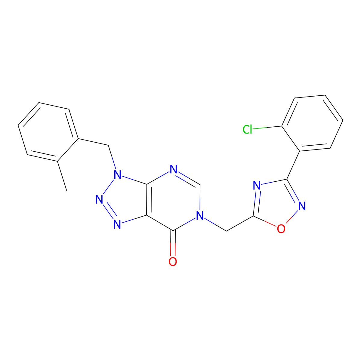 6-{[3-(2-chlorophenyl)-1,2,4-oxadiazol-5-yl]methyl}-3-[(2-methylphenyl)methyl]-3H,6H,7H-[1,2,3]triazolo[4,5-d]pyrimidin-7-one molecular structure, CAS 1040655-24-0
