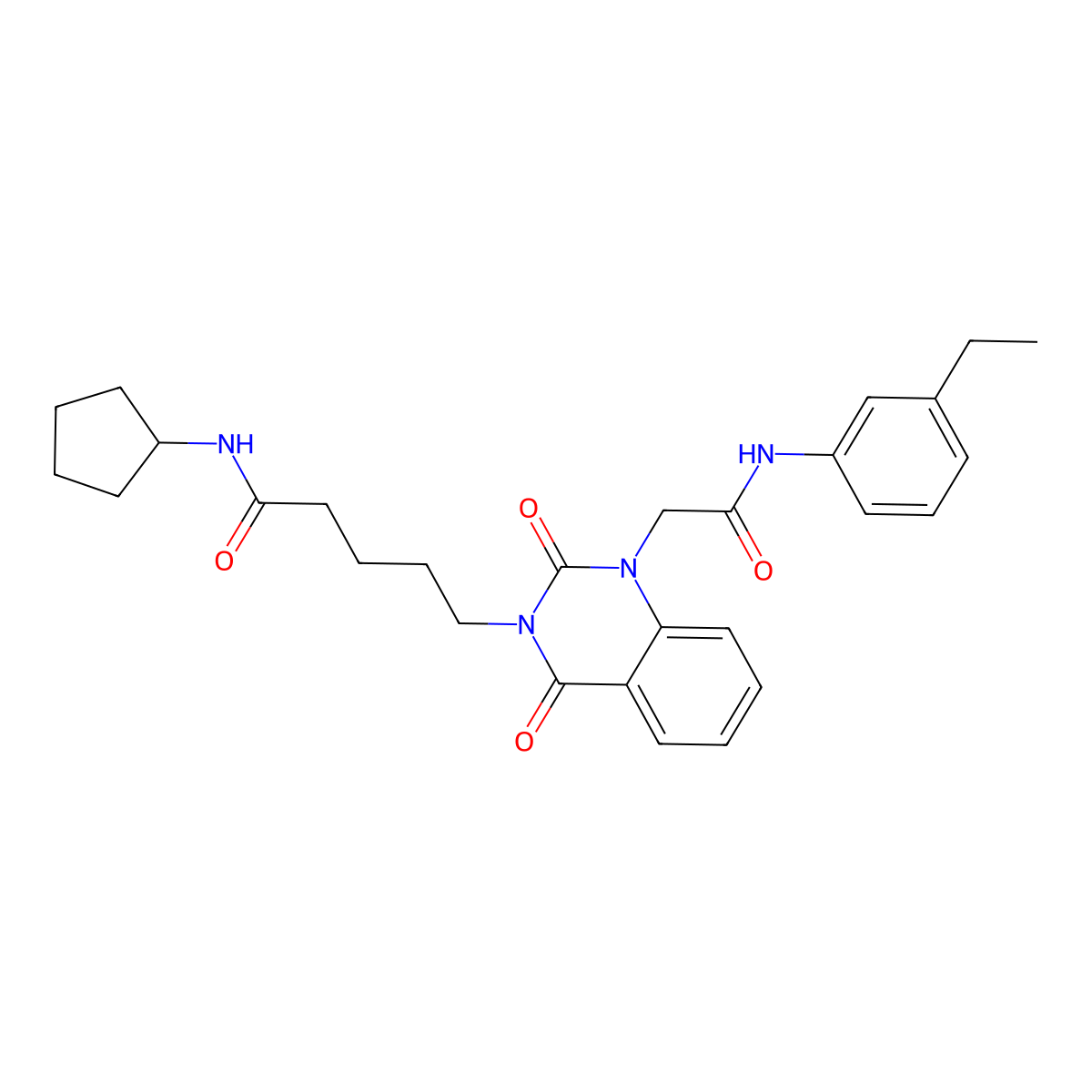 N-cyclopentyl-5-(1-{[(3-ethylphenyl)carbamoyl]methyl}-2,4-dioxo-1,2,3,4-tetrahydroquinazolin-3-yl)pentanamide molecular structure, CAS 1040655-29-5