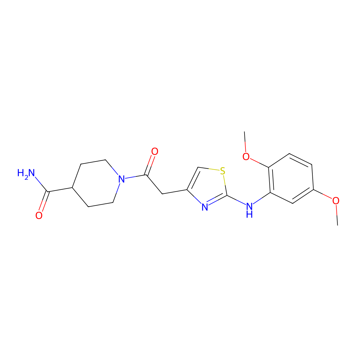 1-(2-{2-[(2,5-Dimethoxyphenyl)amino]-1,3-thiazol-4-yl}acetyl)piperidine-4-carboxamide molecular structure, CAS 1040655-32-0