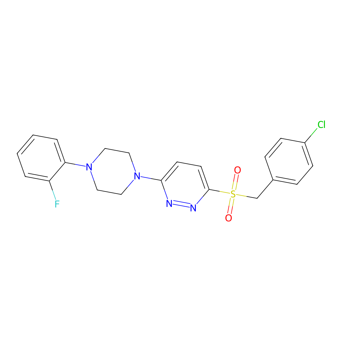 3-((4-Chlorobenzyl)sulfonyl)-6-(4-(2-fluorophenyl)piperazin-1-yl)pyridazine molecular structure, CAS 1040655-34-2