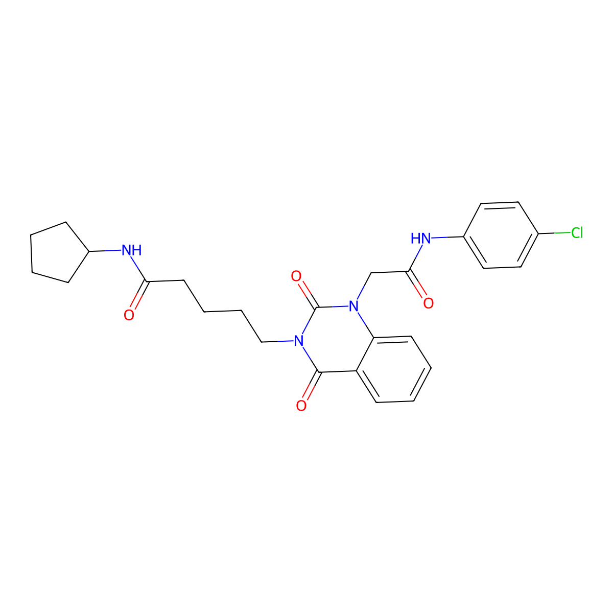 5-(1-{[(4-chlorophenyl)carbamoyl]methyl}-2,4-dioxo-1,2,3,4-tetrahydroquinazolin-3-yl)-N-cyclopentylpentanamide molecular structure, CAS 1040655-36-4