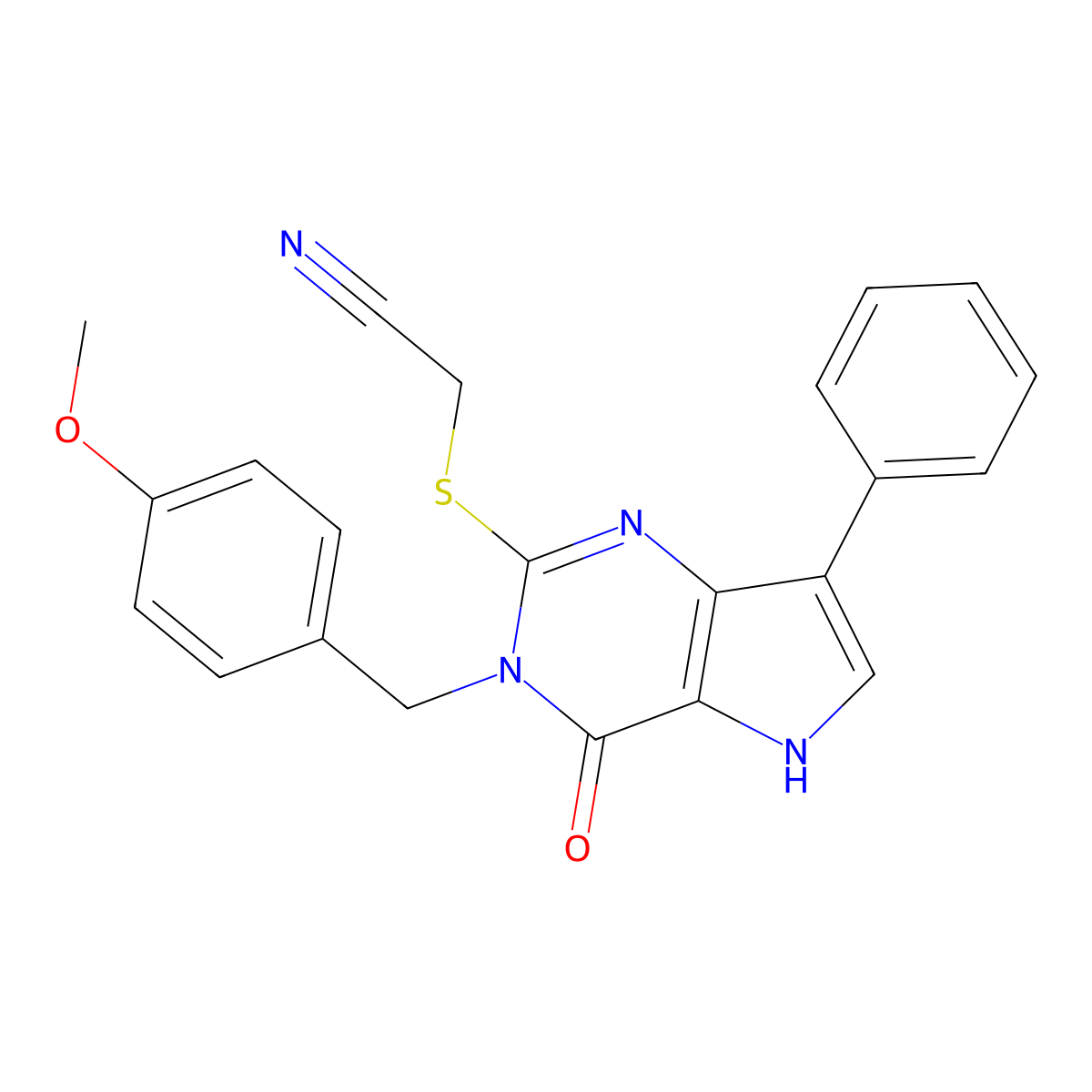 2-({3-[(4-methoxyphenyl)methyl]-4-oxo-7-phenyl-3H,4H,5H-pyrrolo[3,2-d]pyrimidin-2-yl}sulfanyl)acetonitrile molecular structure, CAS 1040655-38-6