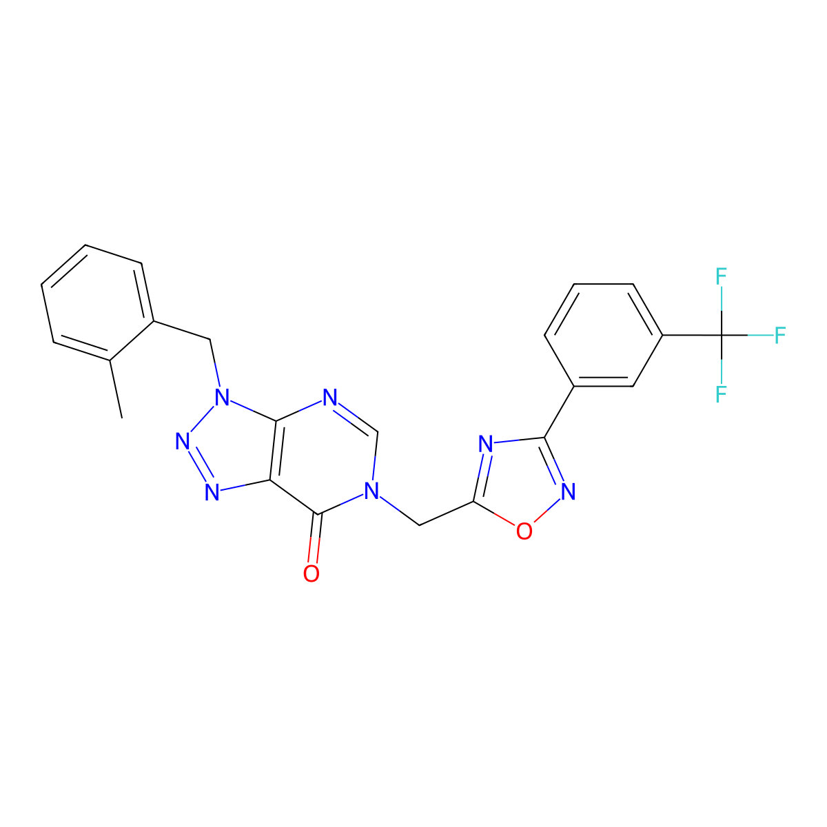 3-[(2-methylphenyl)methyl]-6-({3-[3-(trifluoromethyl)phenyl]-1,2,4-oxadiazol-5-yl}methyl)-3H,6H,7H-[1,2,3]triazolo[4,5-d]pyrimidin-7-one molecular structure, CAS 1040655-47-7