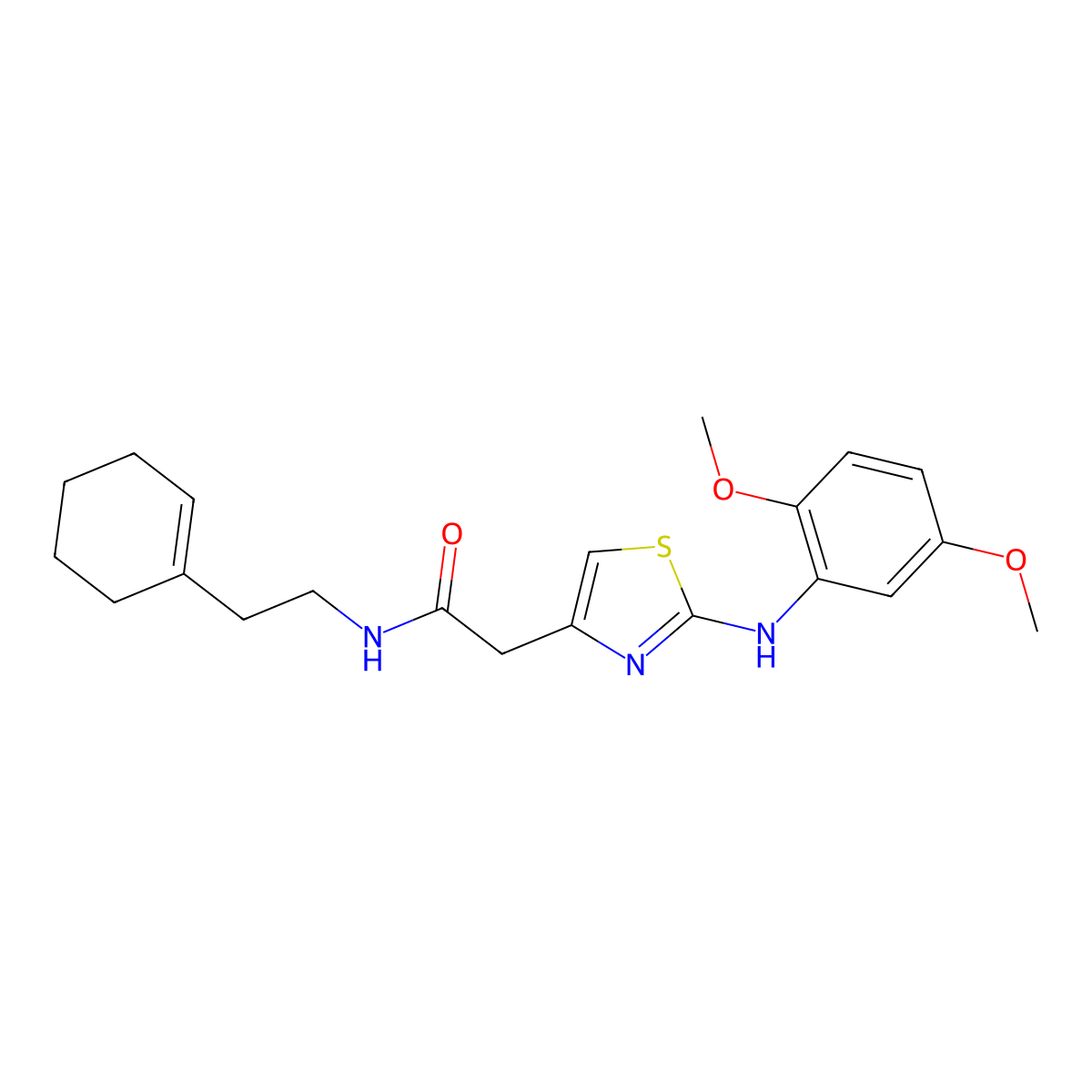 N-[2-(cyclohex-1-en-1-yl)ethyl]-2-{2-[(2,5-dimethoxyphenyl)amino]-1,3-thiazol-4-yl}acetamide molecular structure, CAS 1040655-48-8