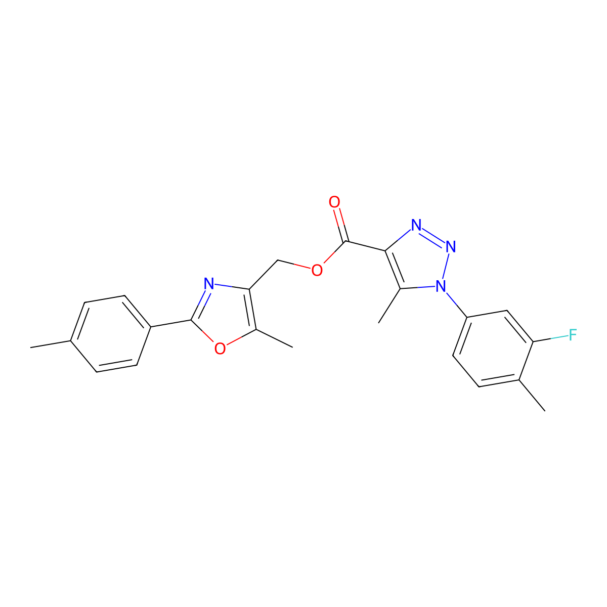 [5-methyl-2-(4-methylphenyl)-1,3-oxazol-4-yl]methyl 1-(3-fluoro-4-methylphenyl)-5-methyl-1H-1,2,3-triazole-4-carboxylate molecular structure, CAS 1040655-49-9